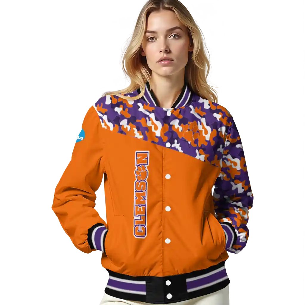personalized clemson tigers camouflage splash orange varsity jacket latest model personalized clemson tigers camouflage splash orange varsity jacket latest model