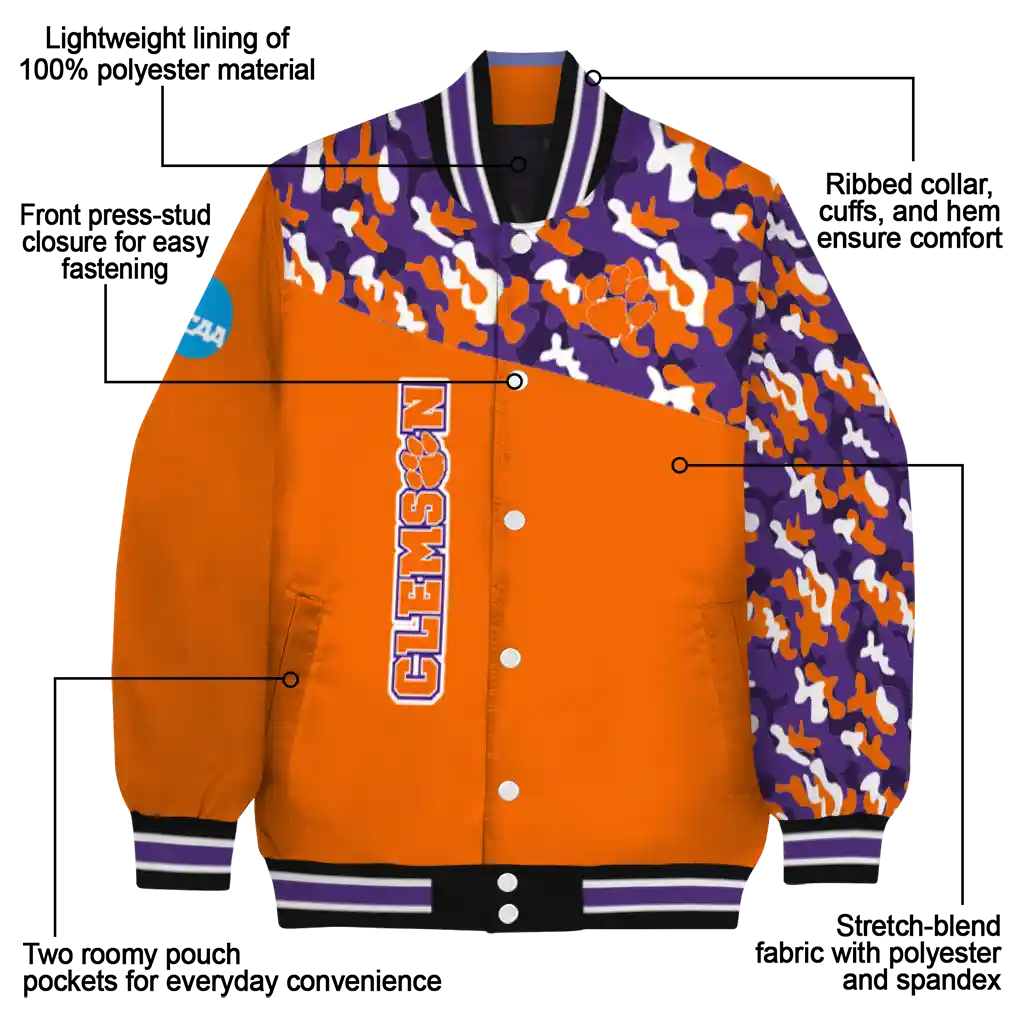 personalized clemson tigers camouflage splash orange varsity jacket new arrival personalized clemson tigers camouflage splash orange varsity jacket new arrival