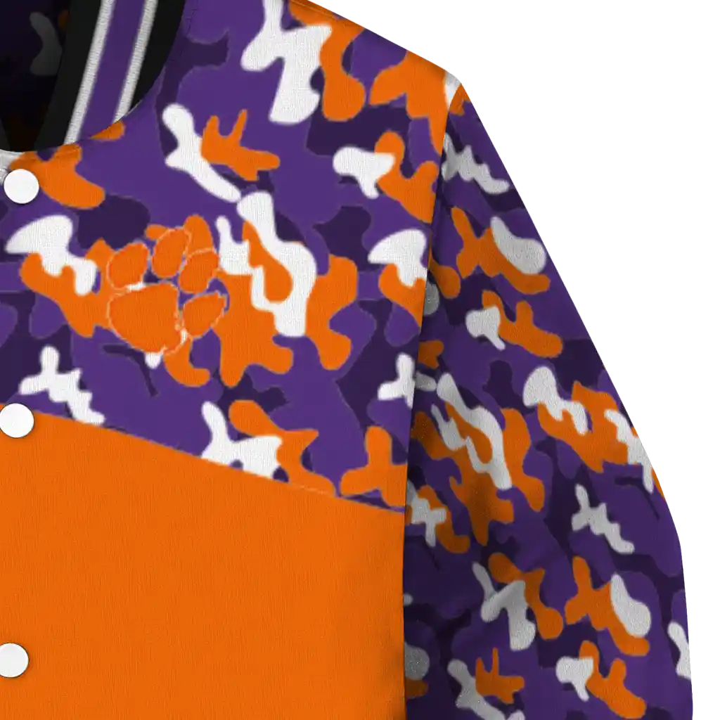 personalized clemson tigers camouflage splash orange varsity jacket premium grade personalized clemson tigers camouflage splash orange varsity jacket premium grade