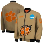 personalized clemson tigers claw effect beige bomber jacket best selling