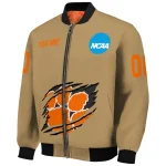 personalized clemson tigers claw effect beige bomber jacket best selling