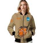 personalized clemson tigers claw effect beige bomber jacket best selling