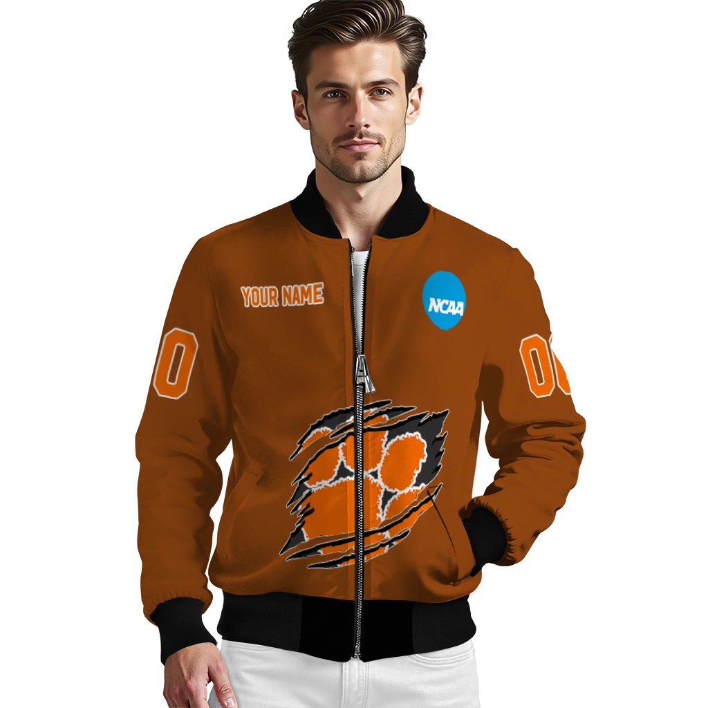 personalized clemson tigers claw mark orange bomber jacket high quality personalized clemson tigers claw mark orange bomber jacket high quality