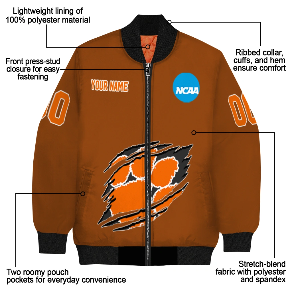 personalized clemson tigers claw mark orange bomber jacket new arrival personalized clemson tigers claw mark orange bomber jacket new arrival