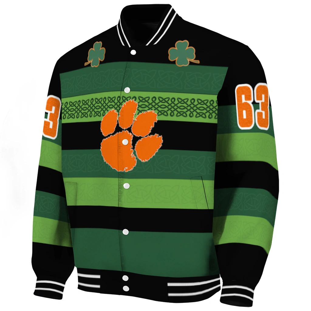 personalized clemson tigers clover green lines green black varsity jacket best selling personalized clemson tigers clover green lines green black varsity jacket best selling