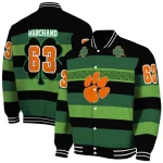 personalized clemson tigers clover green lines green black varsity jacket best selling