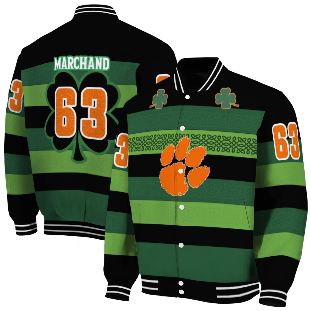 personalized clemson tigers clover green lines green black varsity jacket fashion forward personalized clemson tigers clover green lines green black varsity jacket fashion forward