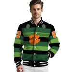 personalized clemson tigers clover green lines green black varsity jacket best selling