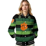 personalized clemson tigers clover green lines green black varsity jacket best selling