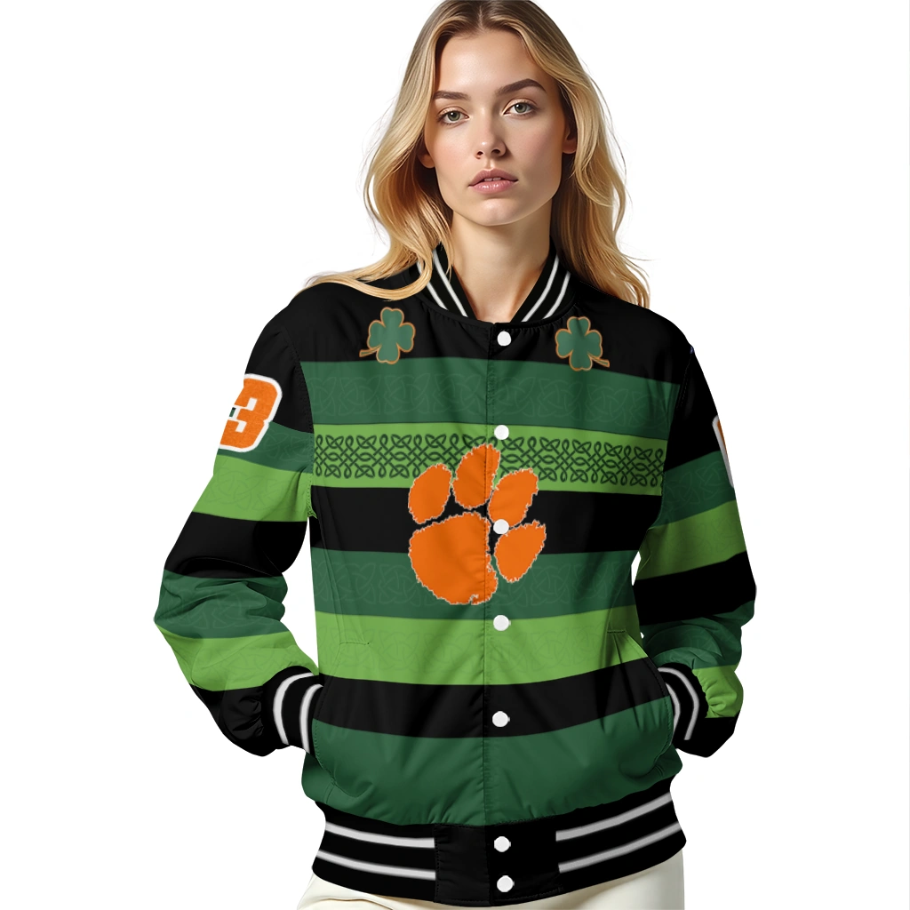 personalized clemson tigers clover green lines green black varsity jacket latest model personalized clemson tigers clover green lines green black varsity jacket latest model