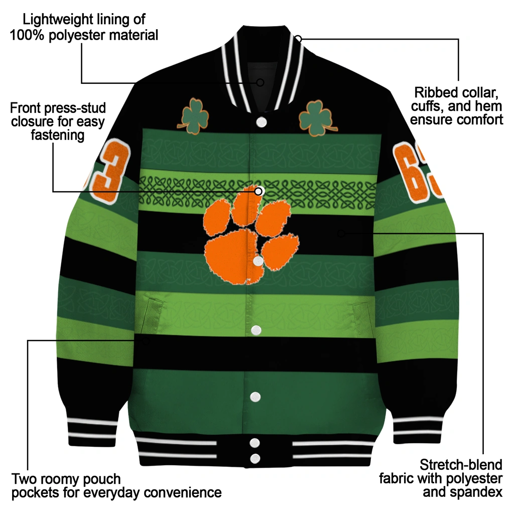 personalized clemson tigers clover green lines green black varsity jacket new arrival personalized clemson tigers clover green lines green black varsity jacket new arrival