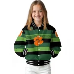 personalized clemson tigers clover green lines green black varsity jacket best selling