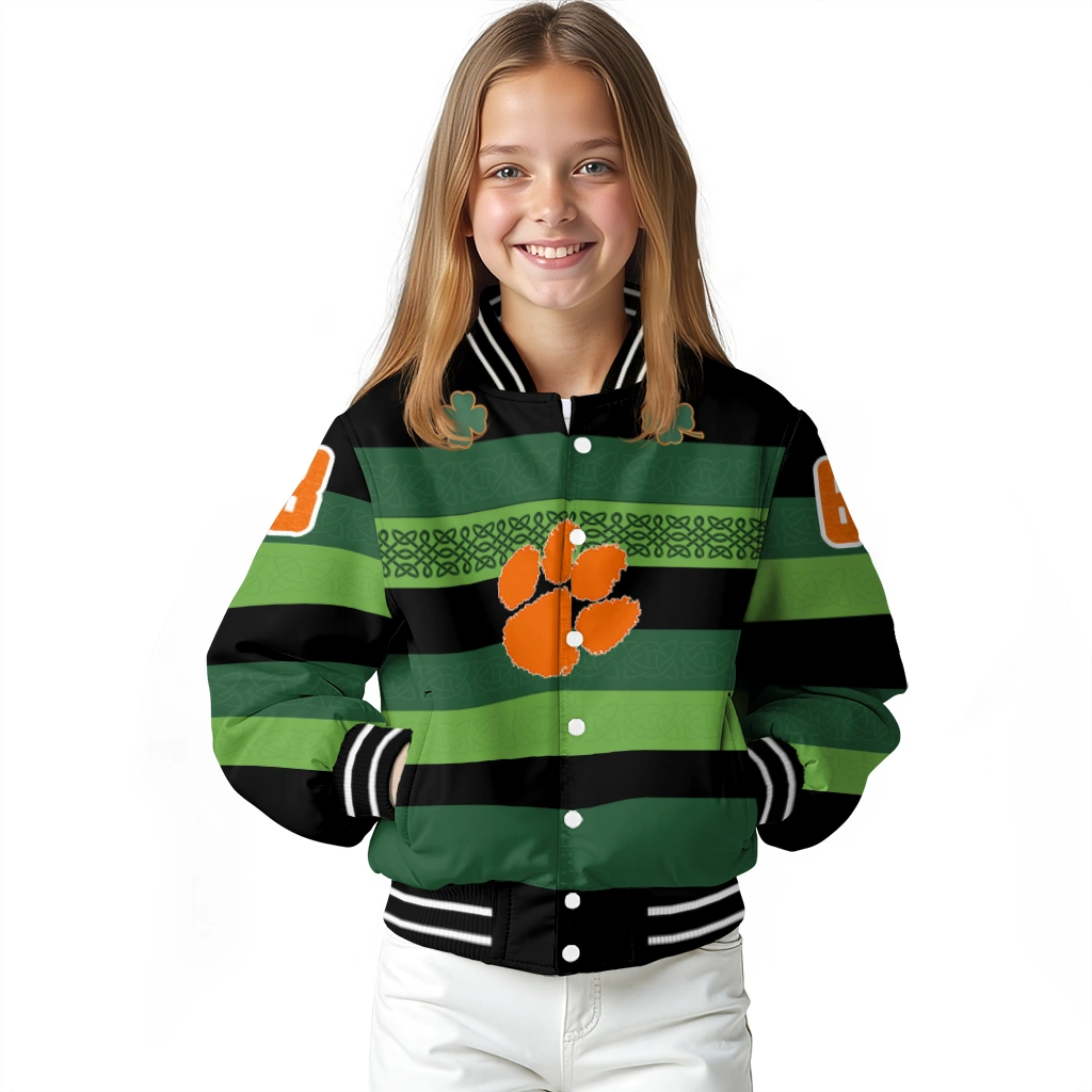 personalized clemson tigers clover green lines green black varsity jacket top rated personalized clemson tigers clover green lines green black varsity jacket top rated