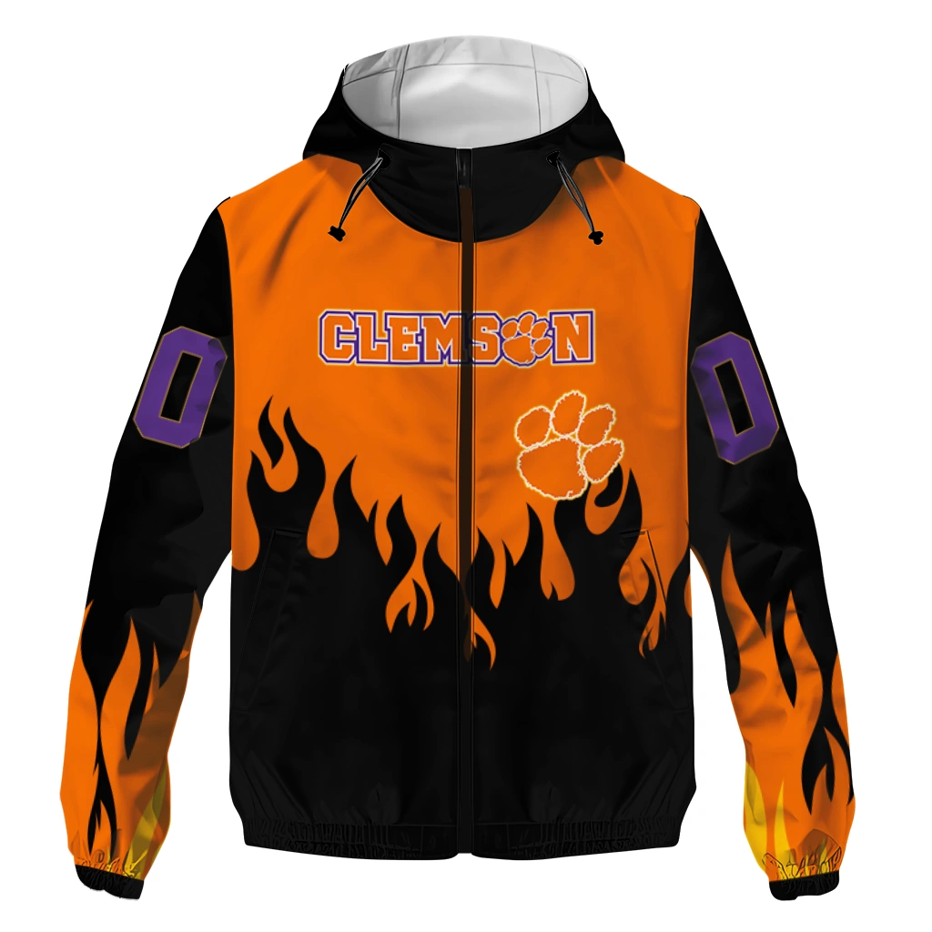 personalized clemson tigers flame trim orange black windbreaker jacket best selling personalized clemson tigers flame trim orange black windbreaker jacket best selling