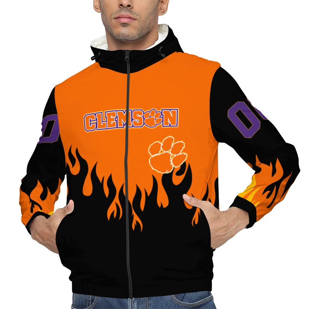 personalized clemson tigers flame trim orange black windbreaker jacket top rated personalized clemson tigers flame trim orange black windbreaker jacket top rated