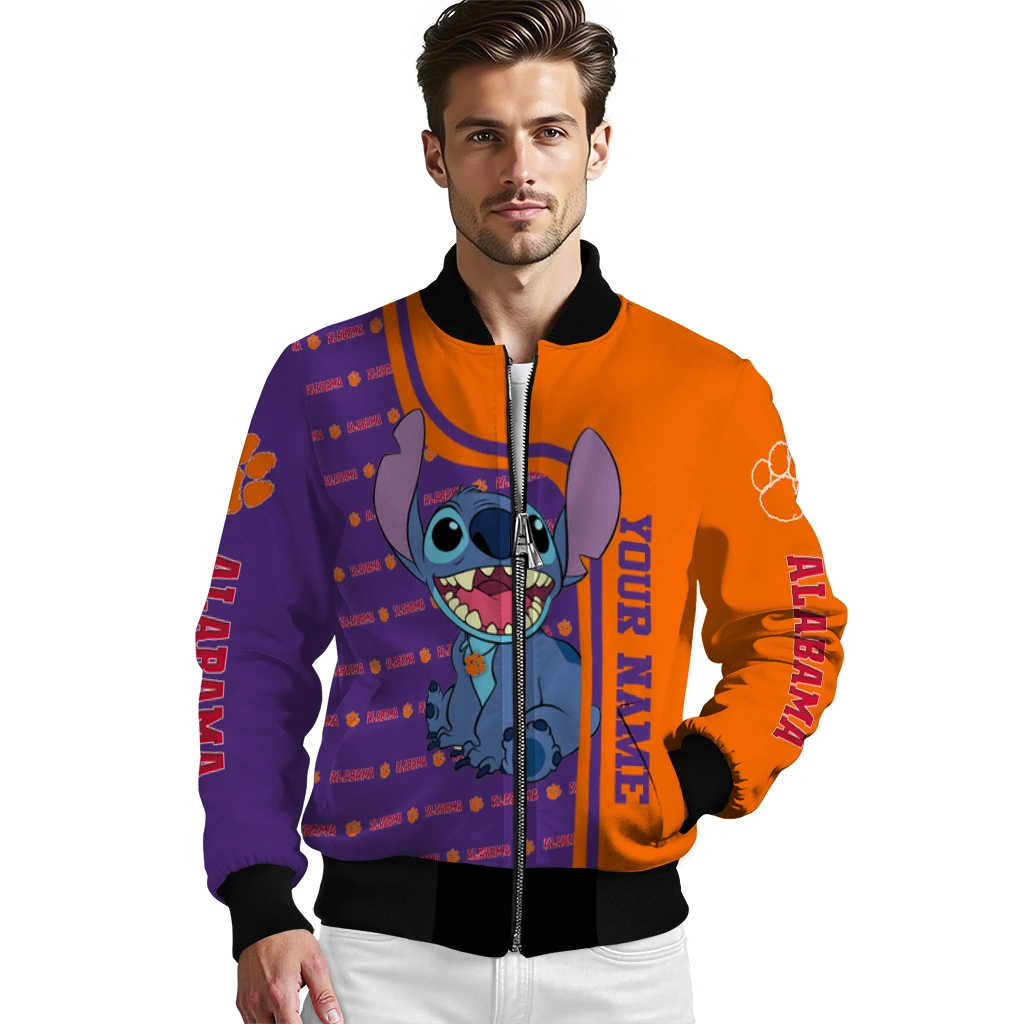 personalized clemson tigers stitch laughing orange bomber jacket high quality personalized clemson tigers stitch laughing orange bomber jacket high quality