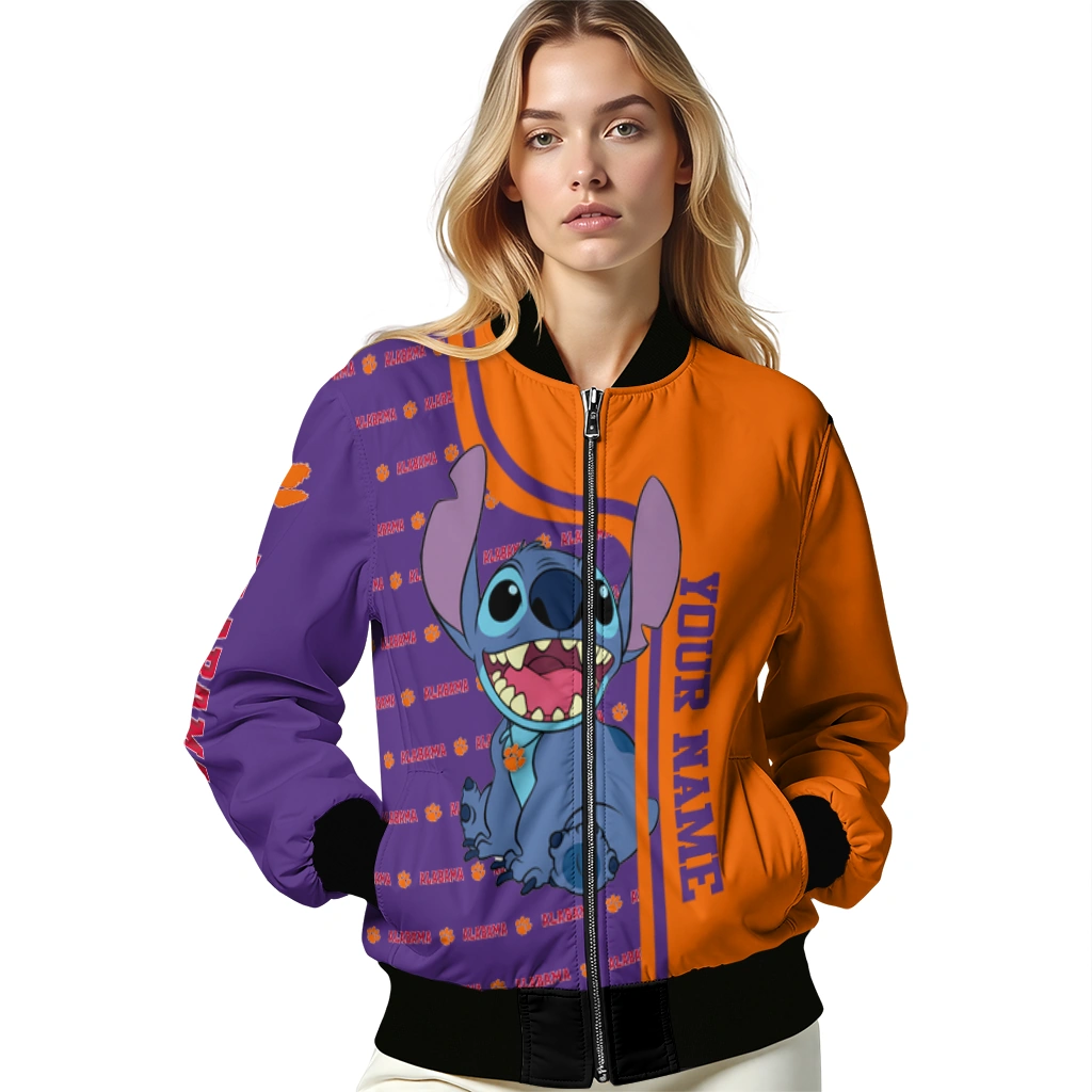 personalized clemson tigers stitch laughing orange bomber jacket latest model personalized clemson tigers stitch laughing orange bomber jacket latest model