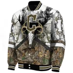 personalized cleveland guardians deer skull camouflage white varsity jacket best selling