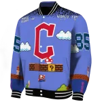 personalized cleveland guardians mario blocks blue black varsity jacket best selling