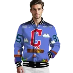 personalized cleveland guardians mario blocks blue black varsity jacket best selling