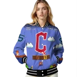 personalized cleveland guardians mario blocks blue black varsity jacket best selling