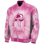 personalized colorado avalanche pink tie dye pink varsity jacket best selling
