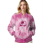 personalized colorado avalanche pink tie dye pink varsity jacket best selling
