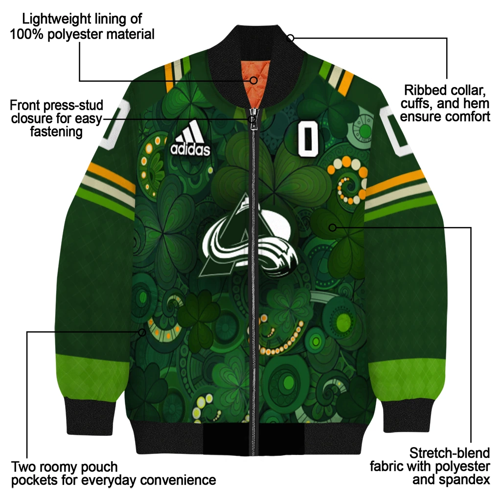 personalized colorado avalanche shamrock vortex green bomber jacket new arrival personalized colorado avalanche shamrock vortex green bomber jacket new arrival