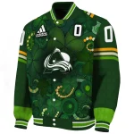 personalized colorado avalanche shamrock vortex green varsity jacket best selling