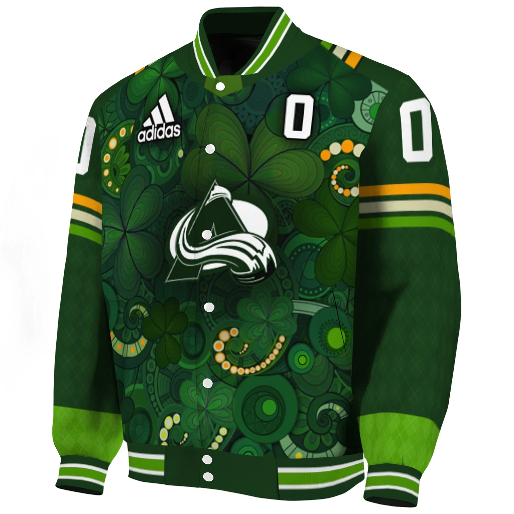 personalized colorado avalanche shamrock vortex green varsity jacket best selling personalized colorado avalanche shamrock vortex green varsity jacket best selling