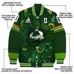personalized colorado avalanche shamrock vortex green varsity jacket best selling