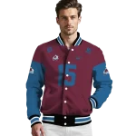 personalized colorado avalanche team patch burgundy varsity jacket best selling