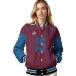 personalized colorado avalanche team patch burgundy varsity jacket best selling