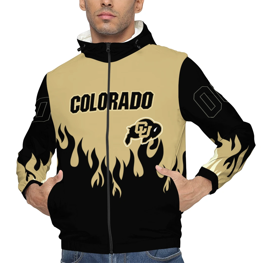personalized colorado buffaloes flame trim gold black windbreaker jacket top rated personalized colorado buffaloes flame trim gold black windbreaker jacket top rated