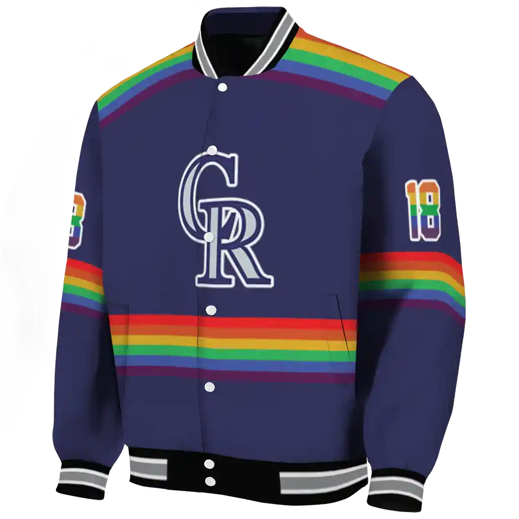 personalized colorado rockies rainbow jersey number blue varsity jacket best selling personalized colorado rockies rainbow jersey number blue varsity jacket best selling