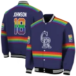 personalized colorado rockies rainbow jersey number blue varsity jacket best selling