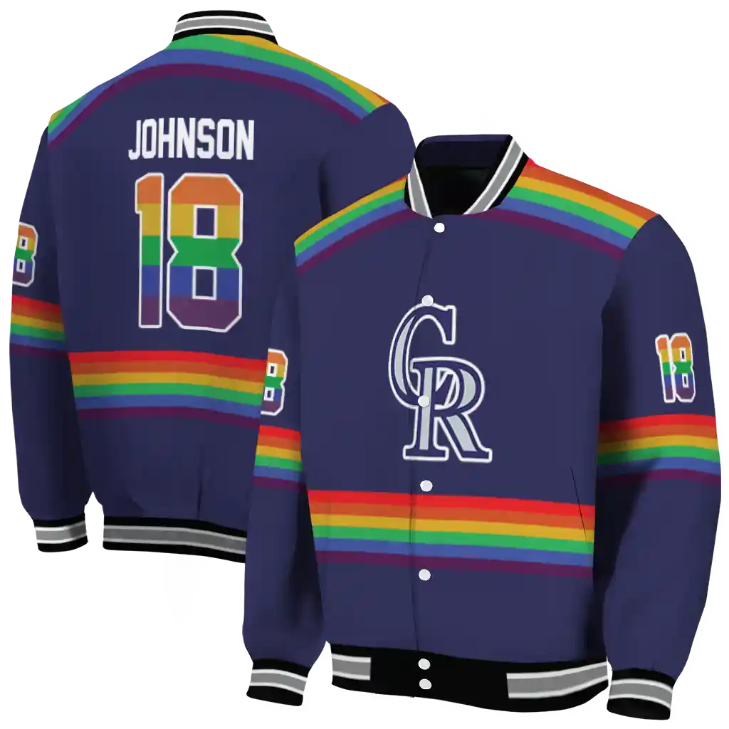personalized colorado rockies rainbow jersey number blue varsity jacket fashion forward personalized colorado rockies rainbow jersey number blue varsity jacket fashion forward