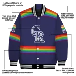 personalized colorado rockies rainbow jersey number blue varsity jacket best selling