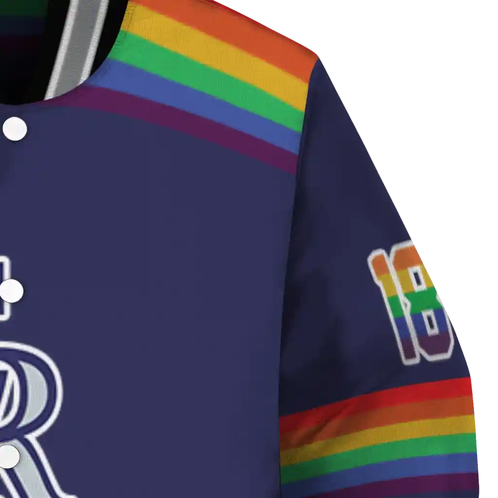 personalized colorado rockies rainbow jersey number blue varsity jacket premium grade personalized colorado rockies rainbow jersey number blue varsity jacket premium grade