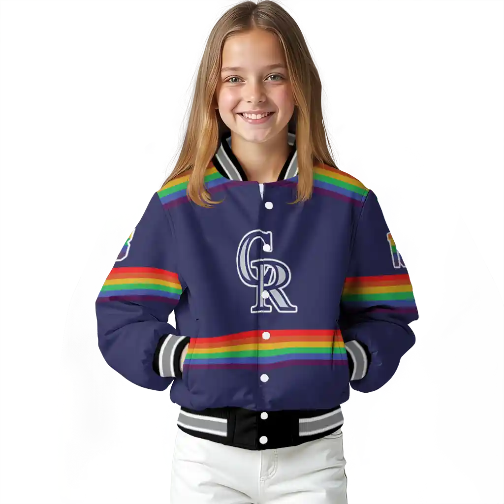 personalized colorado rockies rainbow jersey number blue varsity jacket top rated personalized colorado rockies rainbow jersey number blue varsity jacket top rated