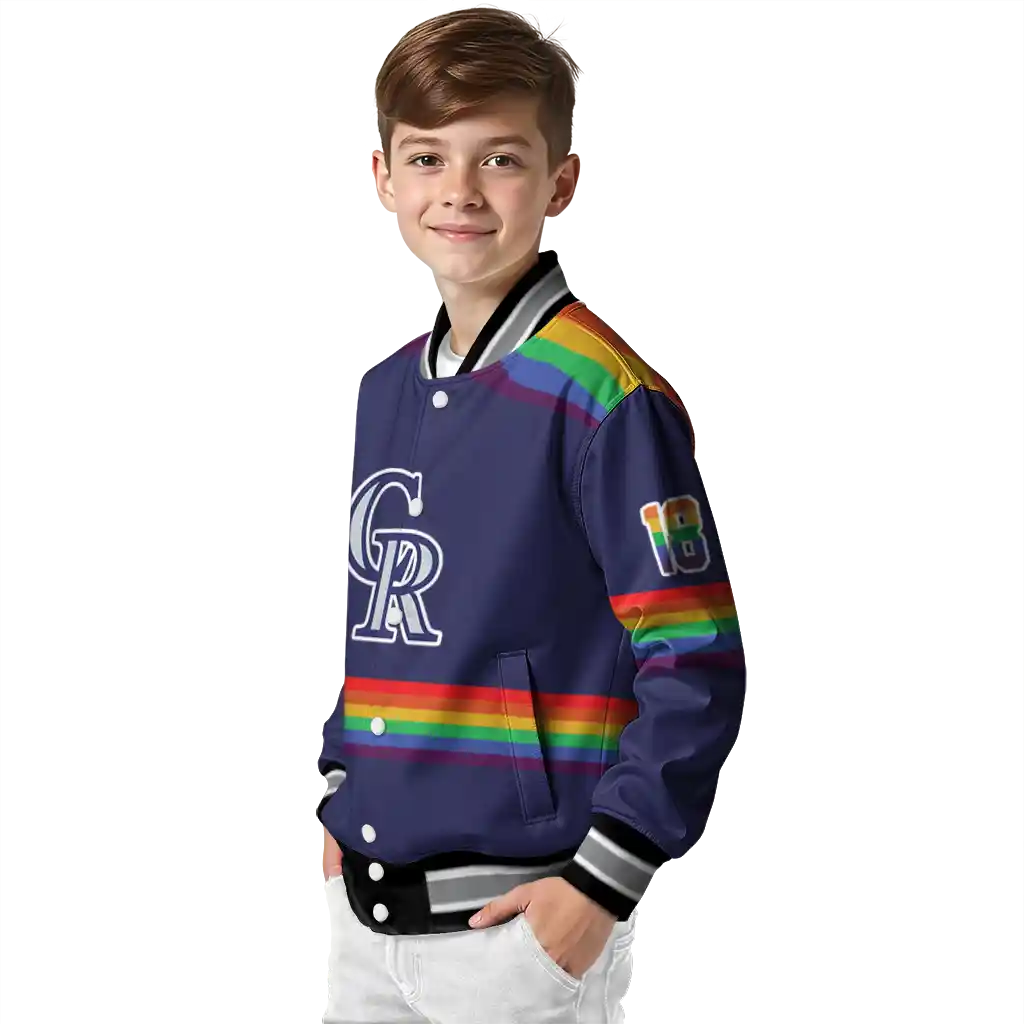 personalized colorado rockies rainbow jersey number blue varsity jacket trendy personalized colorado rockies rainbow jersey number blue varsity jacket trendy