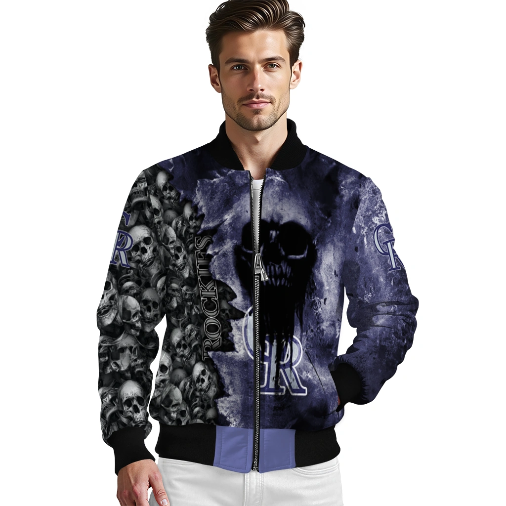 personalized colorado rockies skull cluster blue bomber jacket high quality personalized colorado rockies skull cluster blue bomber jacket high quality