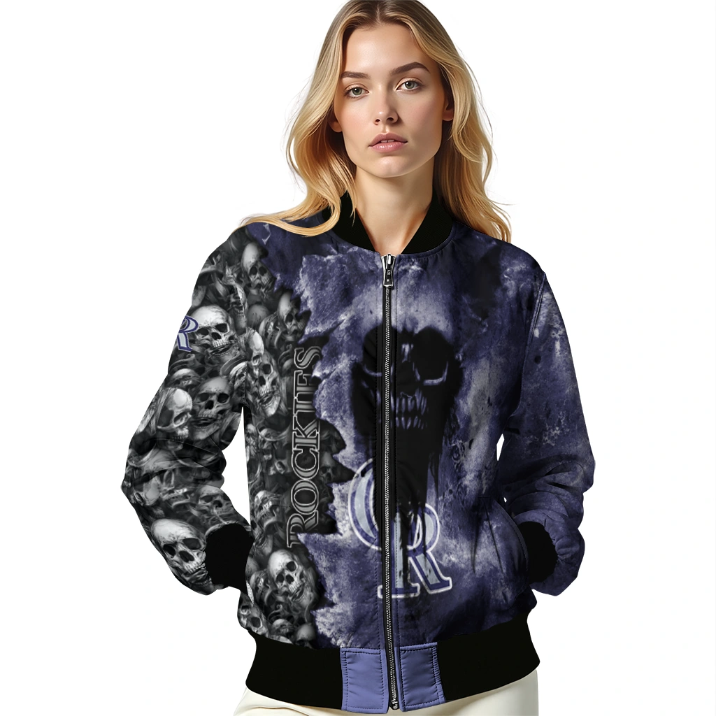 personalized colorado rockies skull cluster blue bomber jacket latest model personalized colorado rockies skull cluster blue bomber jacket latest model