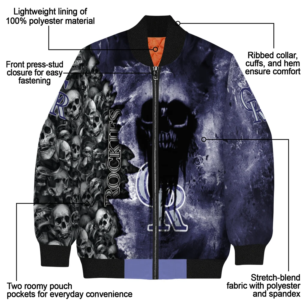 personalized colorado rockies skull cluster blue bomber jacket new arrival personalized colorado rockies skull cluster blue bomber jacket new arrival