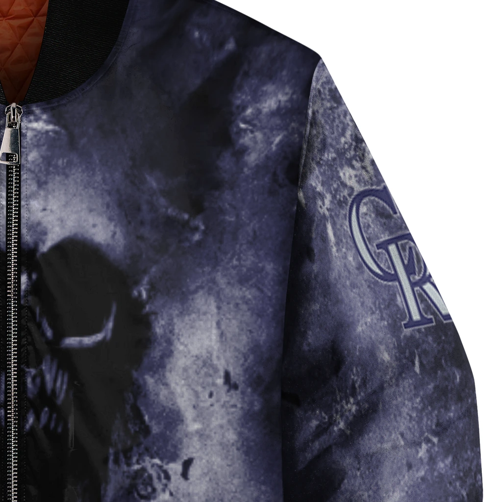 personalized colorado rockies skull cluster blue bomber jacket premium grade personalized colorado rockies skull cluster blue bomber jacket premium grade