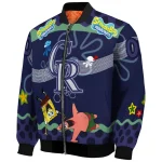 personalized colorado rockies spongebob playtime blue bomber jacket best selling