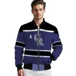 personalized colorado rockies stripe statement blue black bomber jacket best selling