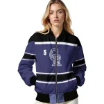 personalized colorado rockies stripe statement blue black bomber jacket best selling