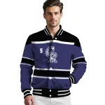personalized colorado rockies stripe statement blue black varsity jacket best selling