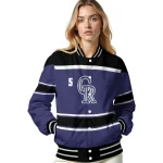 personalized colorado rockies stripe statement blue black varsity jacket best selling